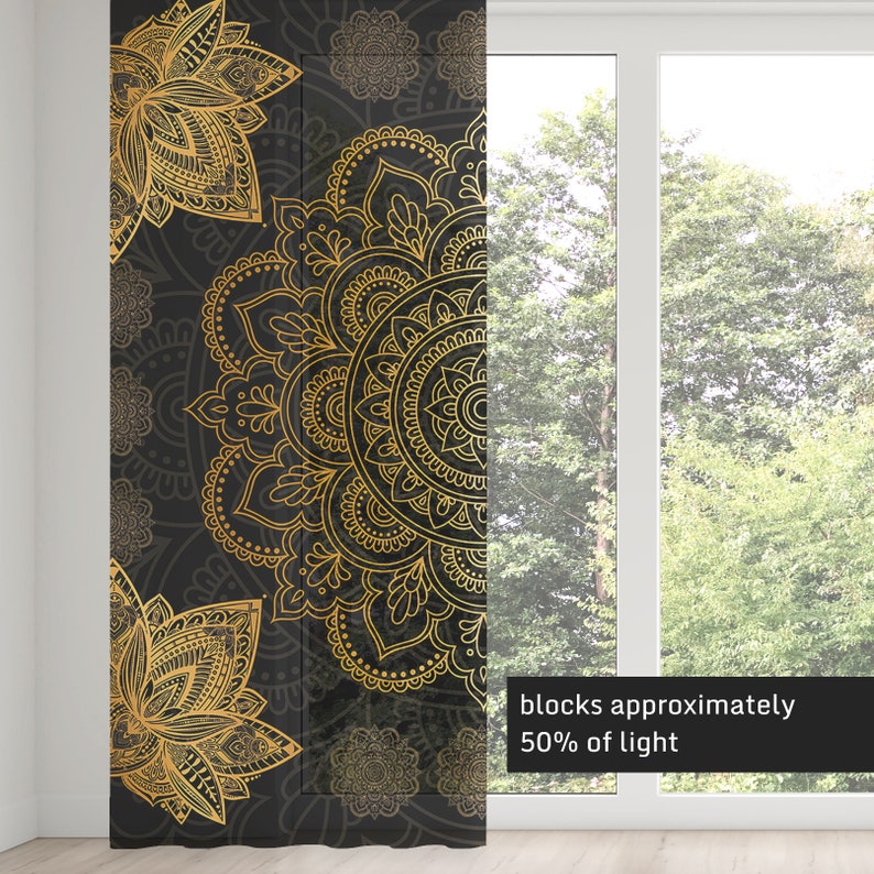 Black and Gold Window Curtains Boho Window Curtains Mandala Etsy