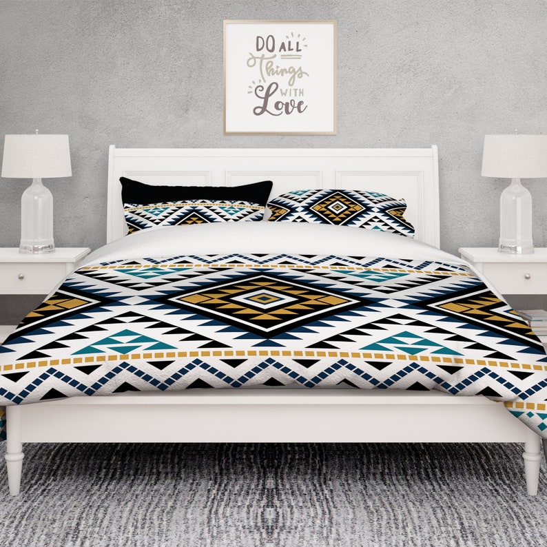 Modern Comforter Set Aztec Geometric Comforter Queen Etsy UK