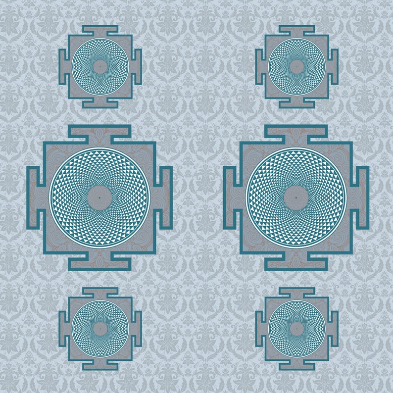 Sri Yantra Boho Chic Window Curtain,Window Treatment,Rod Pocket Curtain,Blue Bohemian Curtain,Room Decor,Living Room Decor,Chakra Curtain
