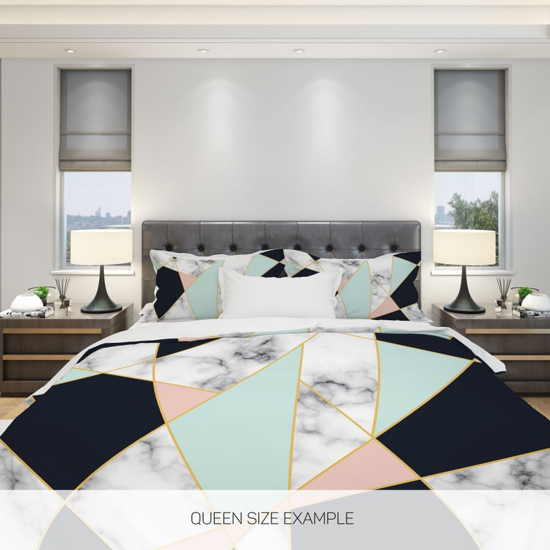 Marble Bedding Geometric Bedding Triangle Bedding Modern Etsy Canada