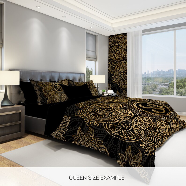 Mandala Bedding Black and Gold Mandala Bedding Mandala Duvet Etsy