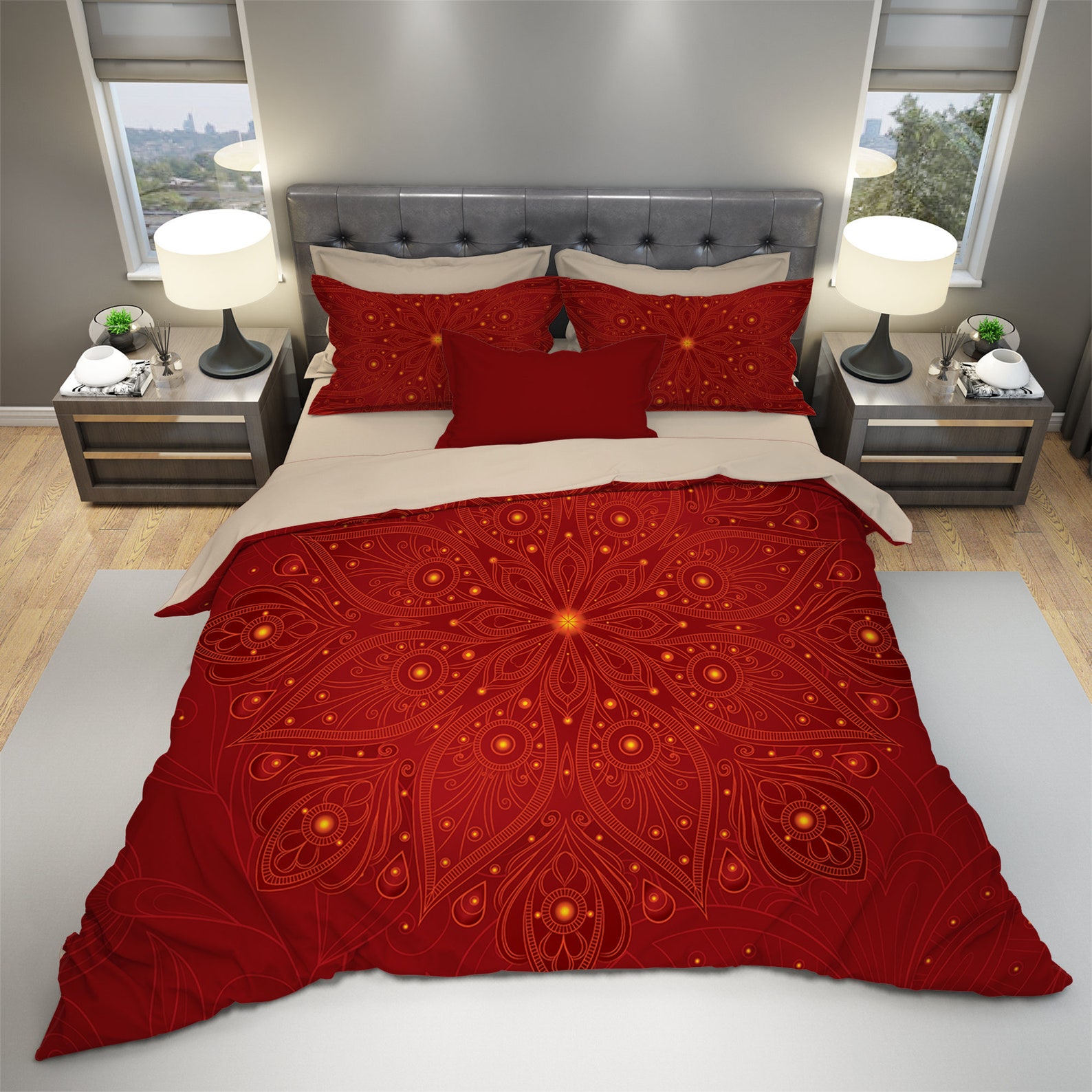 Red Mandala Bedding Set Red Mandala Duvet Cover Single Twin Etsy