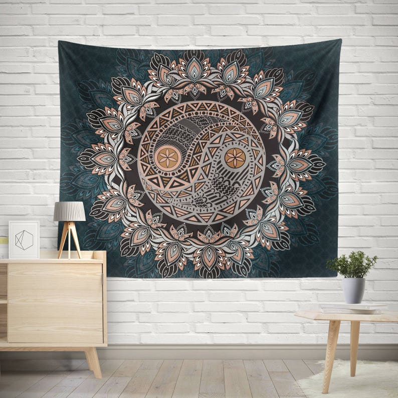 Yin Yang Wall Tapestry Mandala Lotus Sacred Boho Chic Bohemian Blue