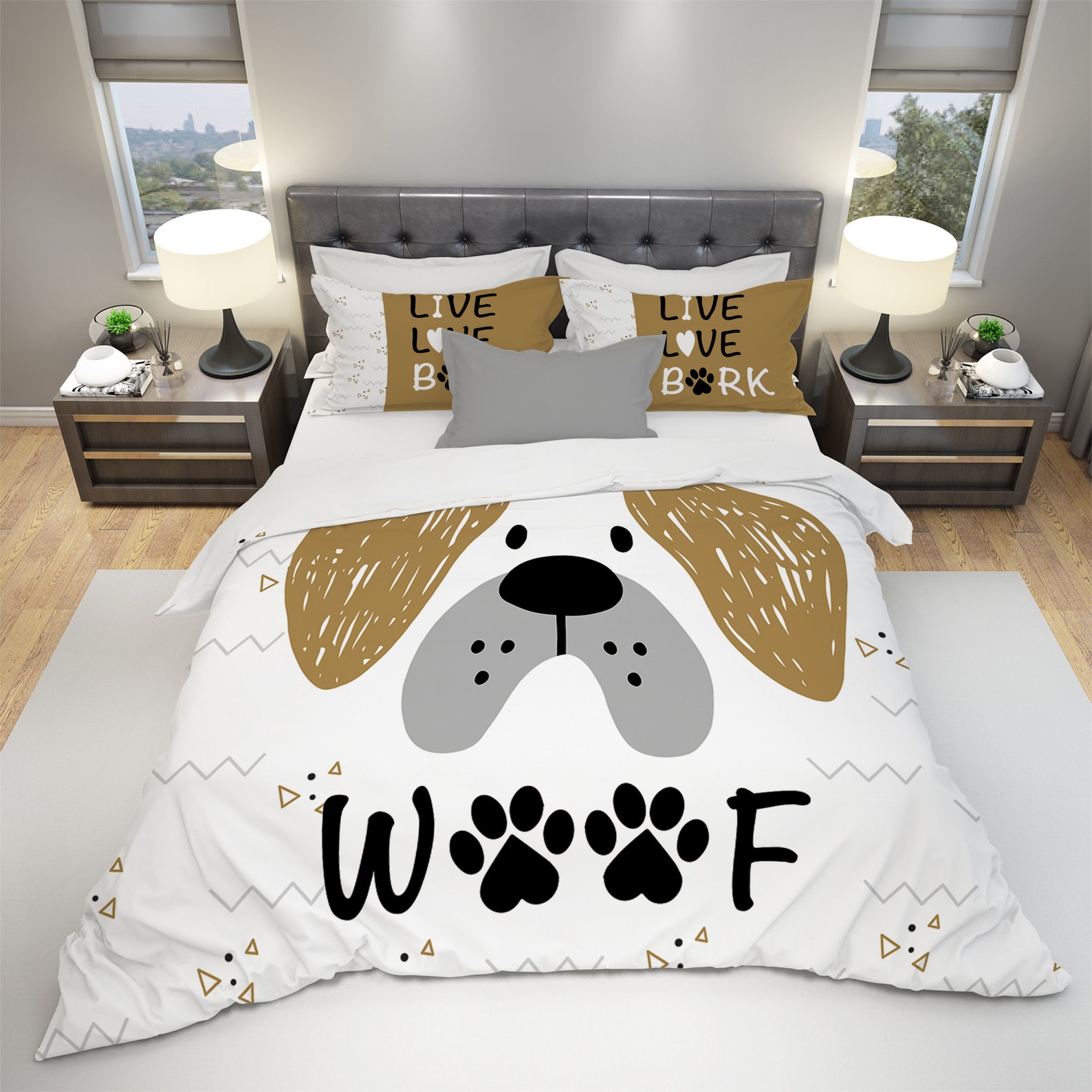 Pet Dogs Duvet Cover, Dog Lover Duvet Cover Bedding Set Home Decor