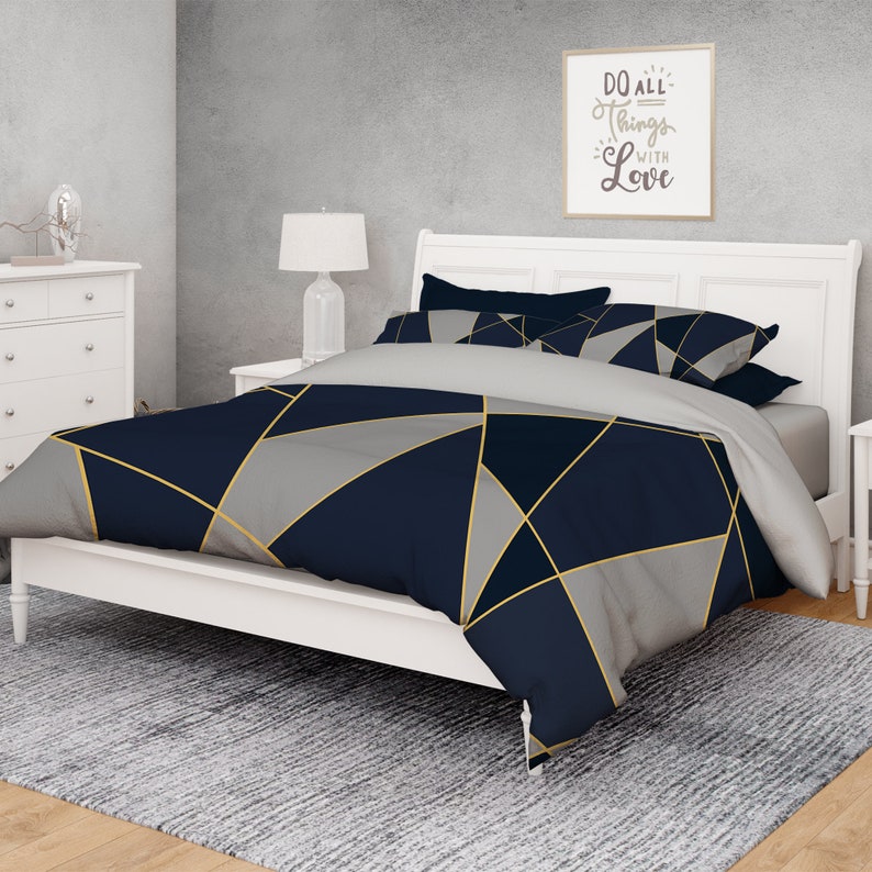 Gray Triangle Comforter Modern Comforter Set Geometric Etsy