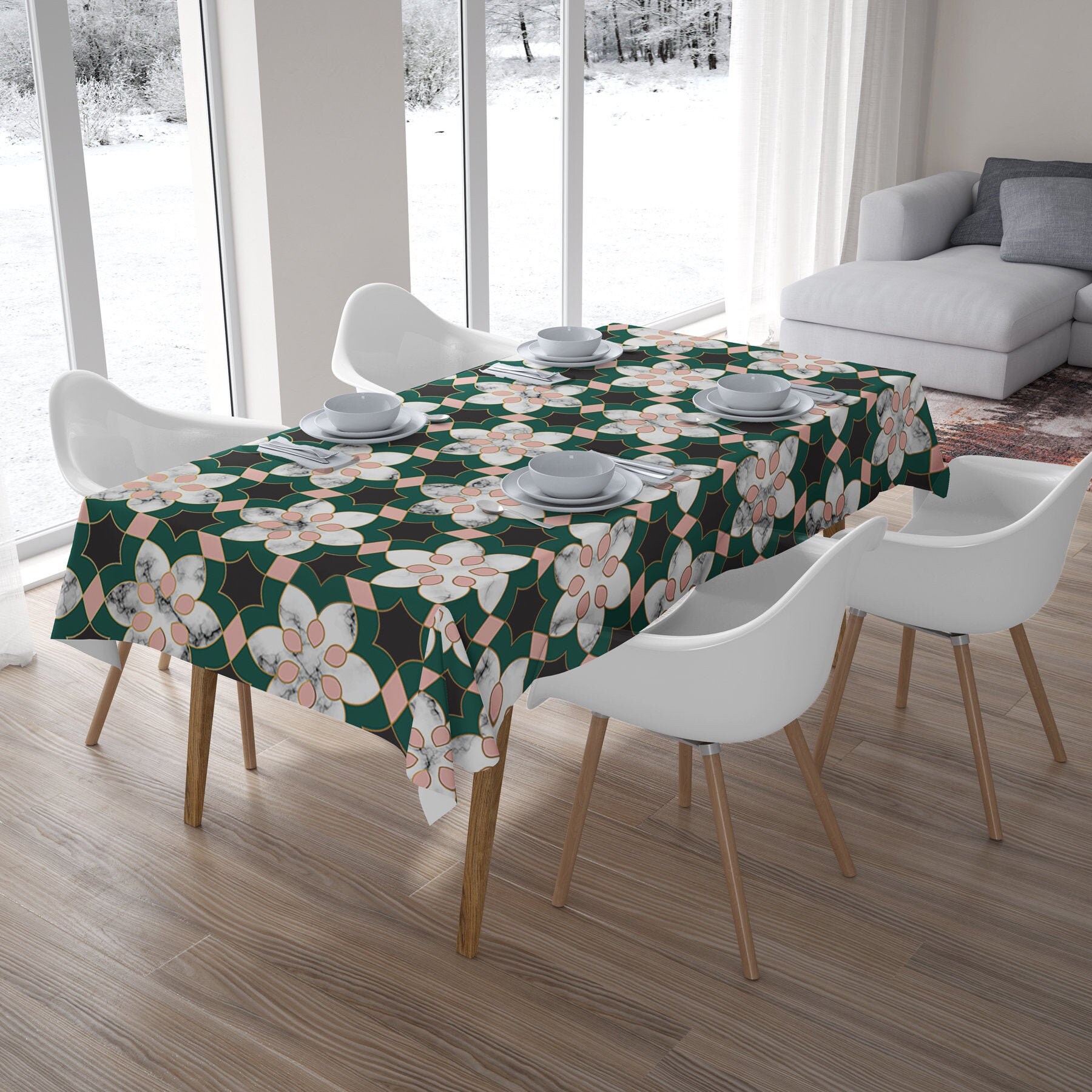 Marble Tablecloth Modern Tablecloth Geometric Tablecloth Etsy