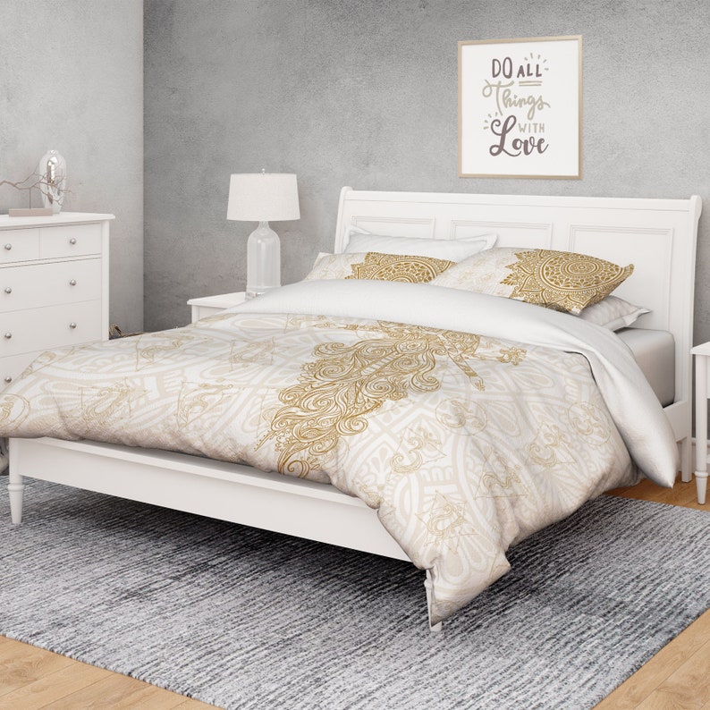 White and Gold Comforter Mandala Comforter Boho Comforter Etsy