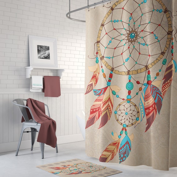 Bohemian Bath Mat Set Boho Bathroom Decor Dream Catcher Mandala Shower Curtains Chic