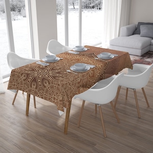 Brown Mandala Tablecloth: Custom Size Dining Table Decor