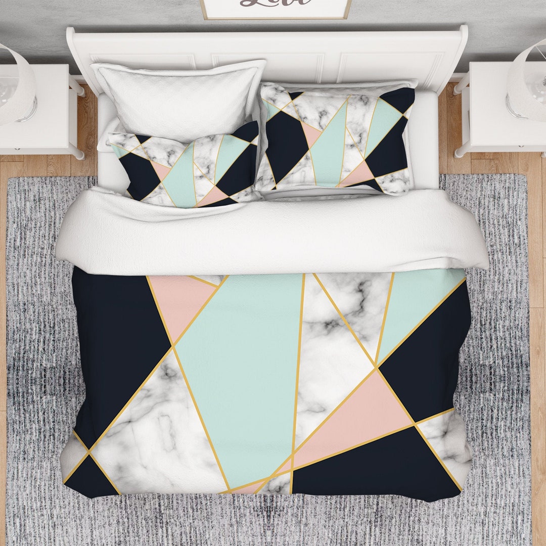 Marble Comforter, Modern Comforter Set, Geometric Comforter, Queen