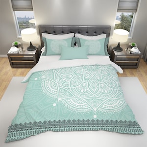 Mandala Bedding, Mint Mandala Bedding, Mandala Duvet Cover, Mandala Duvet Set, Boho Bedding, Boho Duvet Cover, Bohemian Bedding