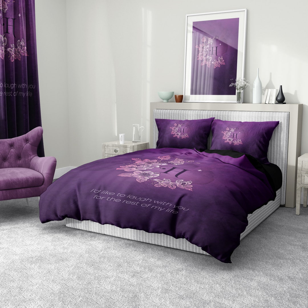 Personalised Comforter, Custom Comforter, Initials Comforter, Purple