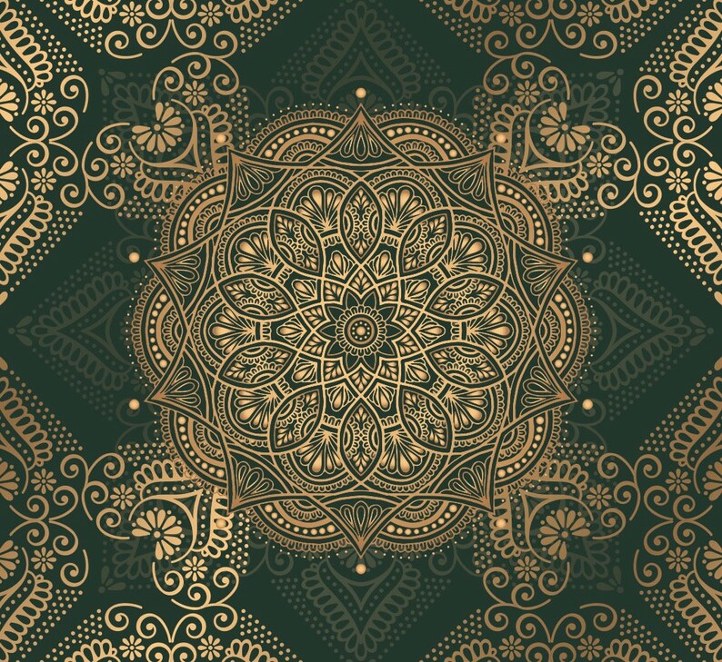 Mandala Tapestry Mandala Wall Hanging Green and Gold Mandala Etsy