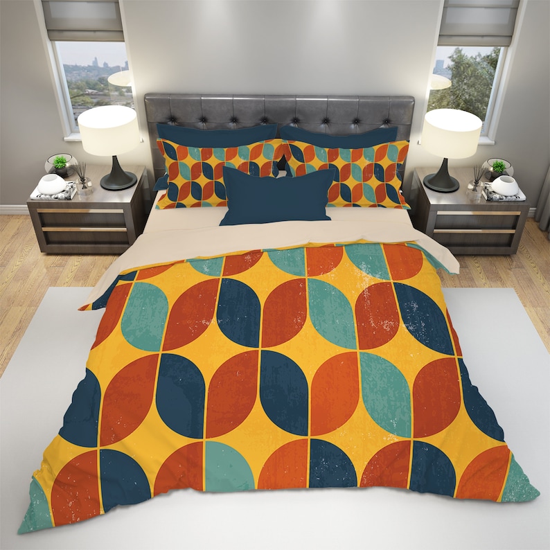 Retro Duvet Cover Retro Bedding Set Vintage Bedding Modern Etsy