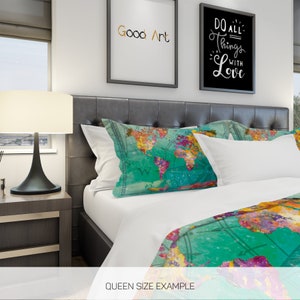 Colourful World Map Bedding, World Map Duvet Cover, Travel Bedding 