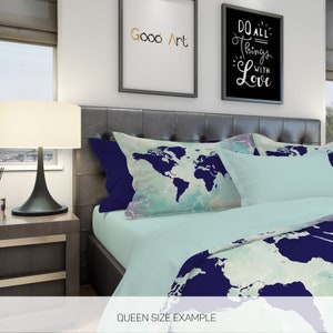 World Map Bedding, Watercolor World Map Bedding, Travel Bedding 