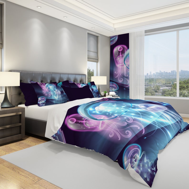 Jellyfish Bedding Neon Jellyfish Bedding Sea Bedding Ocean Etsy