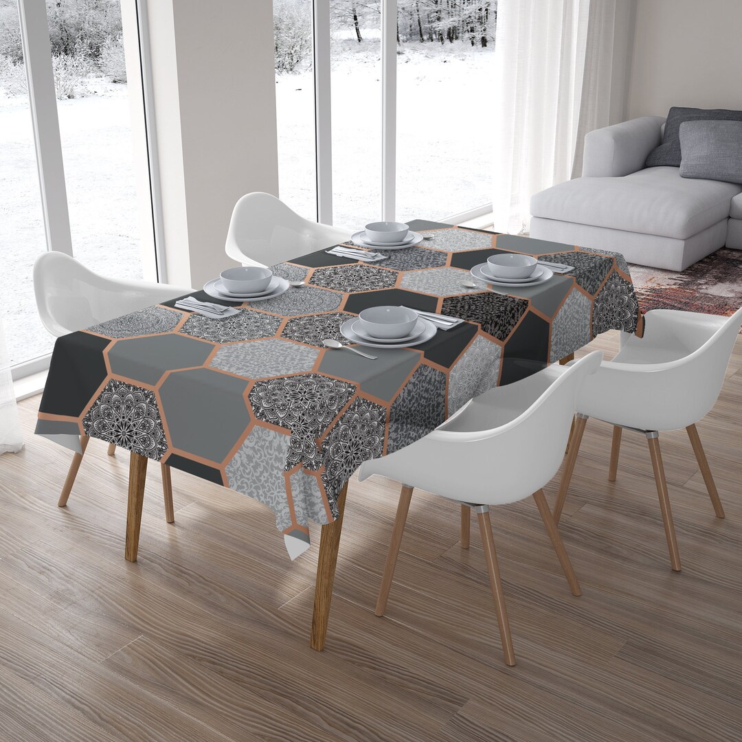Art Geometric Tablecloth, Art Mandala Tablecloth, Hexagon Tablecloth