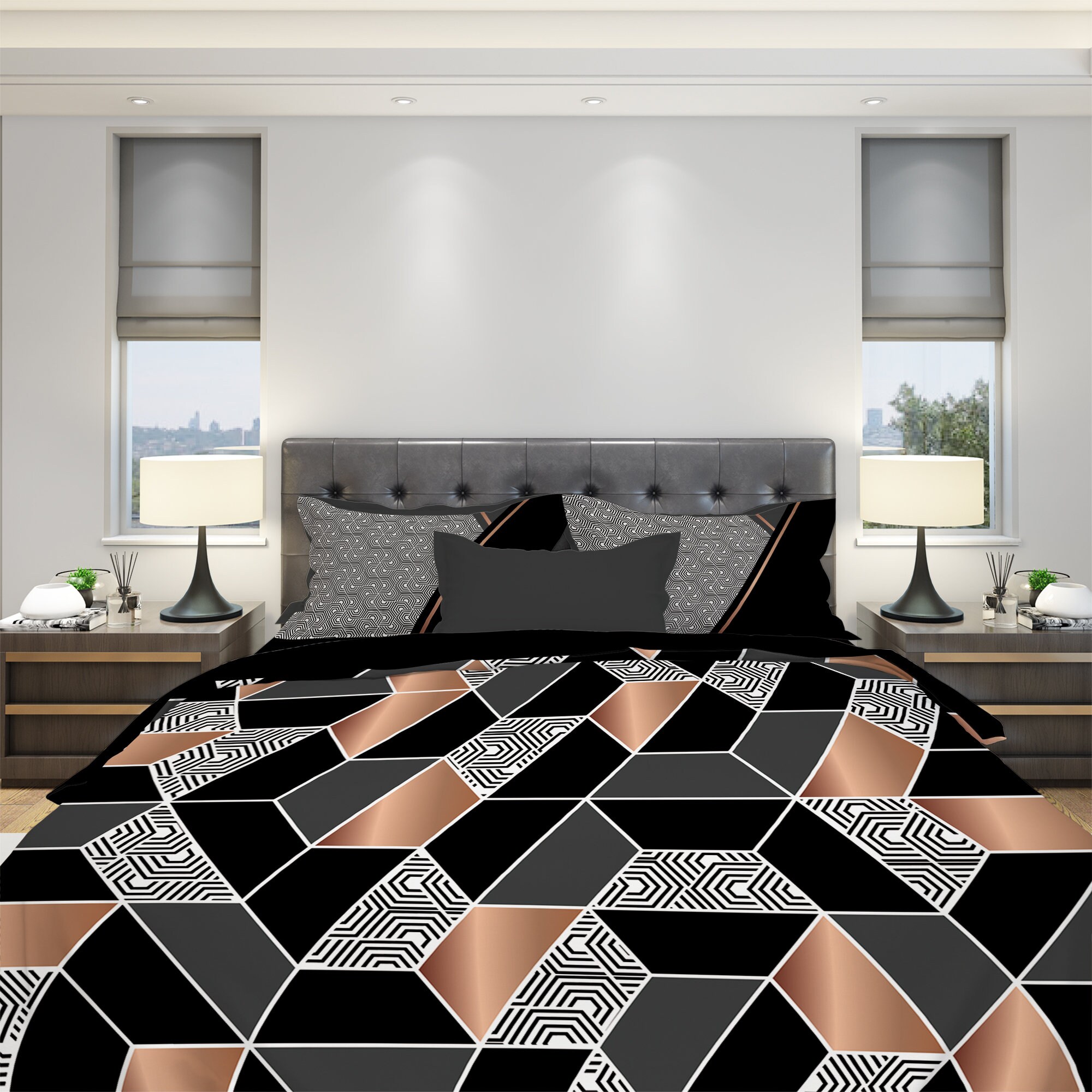 Geometric Bedding Modern Bedding Luxury Bedding Art Etsy