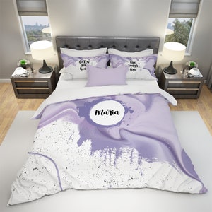 Custom Lilac Brushstroke Bedding Set: Personalized Microfiber Duvet