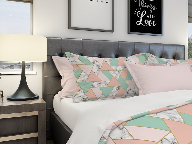 Marble Bedding Geometric Bedding Triangle Bedding Modern Etsy