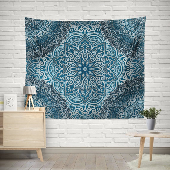 Dark blue mandala tapestry sale