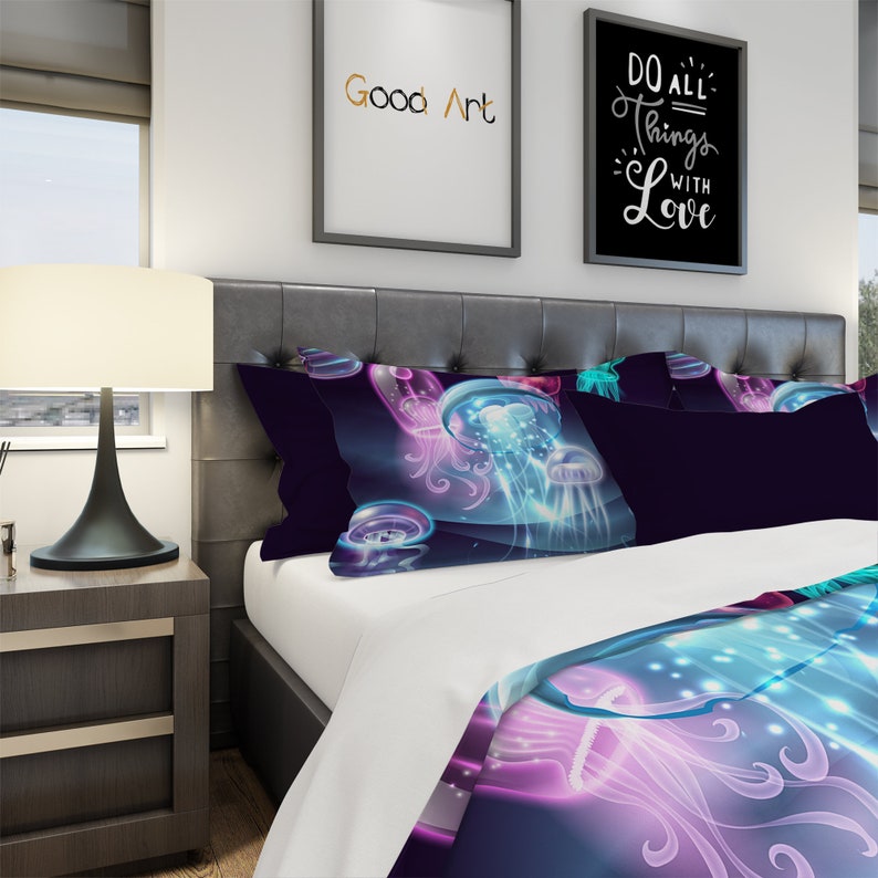 Jellyfish Bedding Neon Jellyfish Bedding Sea Bedding Ocean Etsy