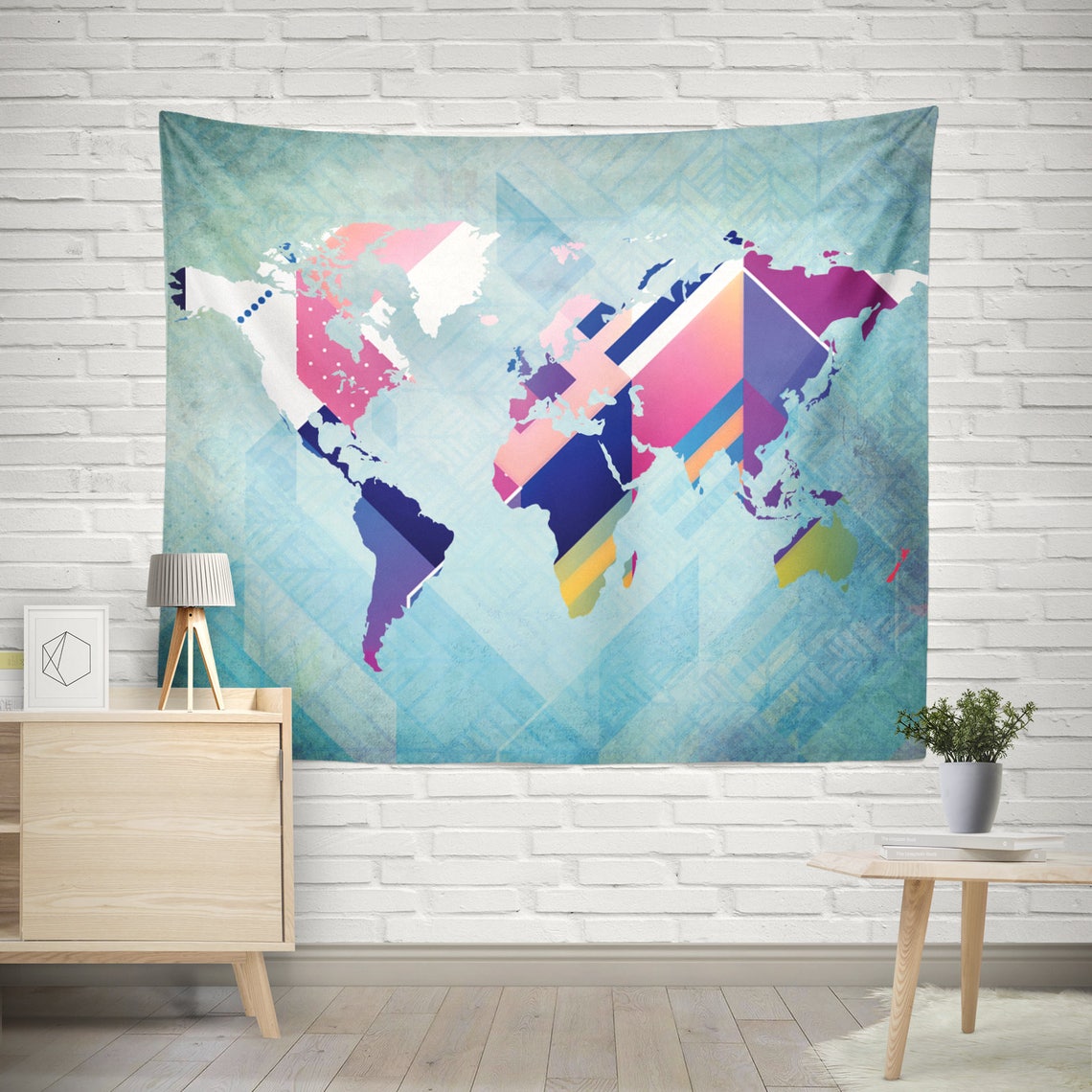 World Map Wall TapestryWorld Map Watercolor Etsy