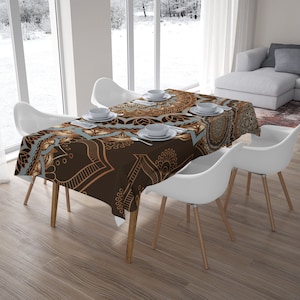 Brown Mandala Tablecloth: Custom Size, Sublimation Print