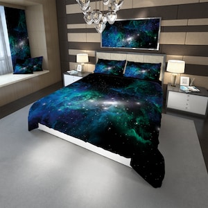 Black And Blue Galaxy Bedding, Galaxy Bedding, Nebula Bedding, Galactic Bedding, Boy Galaxy Room, Boy Twin Bedding, Single Bedding,Boy Decor