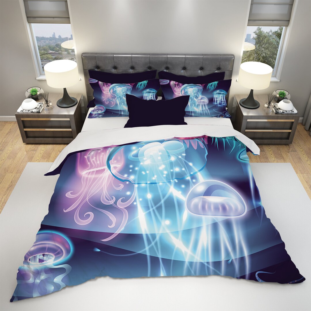 Jellyfish Bedding Neon Jellyfish Bedding Sea Bedding Ocean Etsy