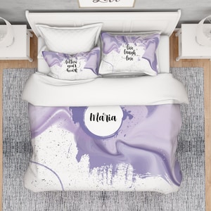 Custom Girl Comforter Set: Purple Art Brush, Personalized Bedding