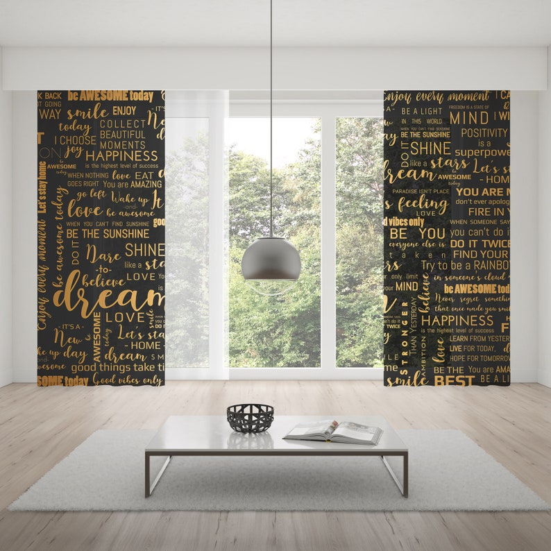 Black and Gold Modern Window Curtains Quotes Window Curtains Inspirational Window Curtains Abstract Window Curtains Rod Pocket Curtains