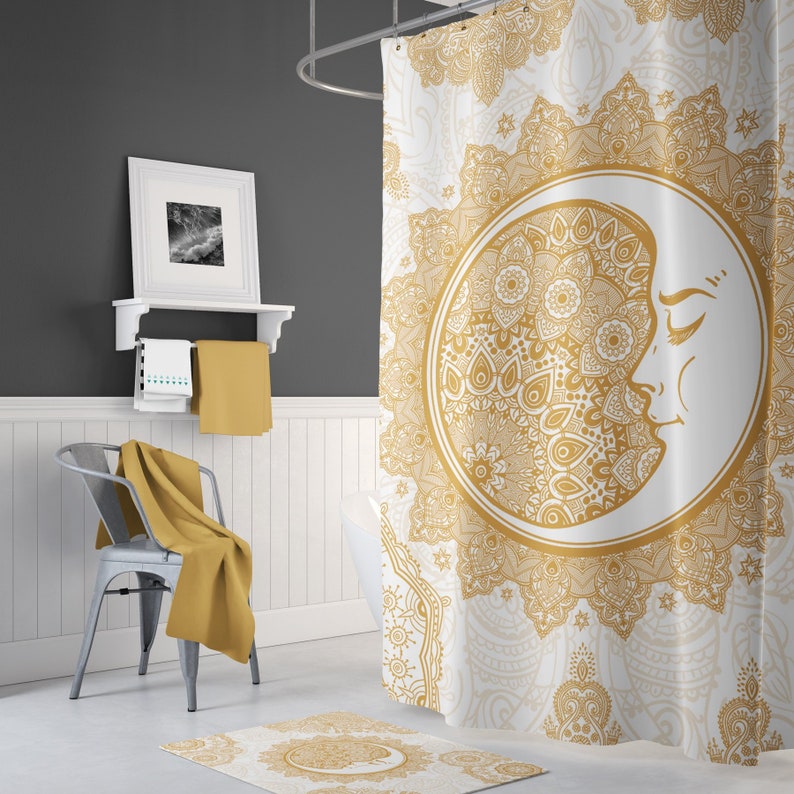 White And Gold Bath Mat Mandala Set Boho