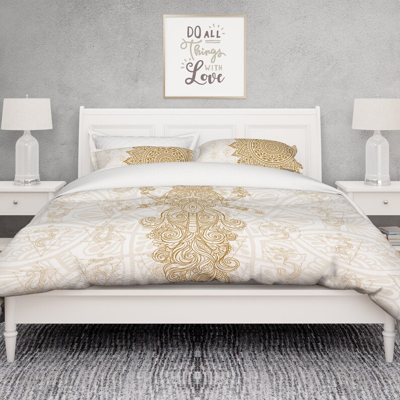 White and Gold Comforter Mandala Comforter Boho Comforter Etsy