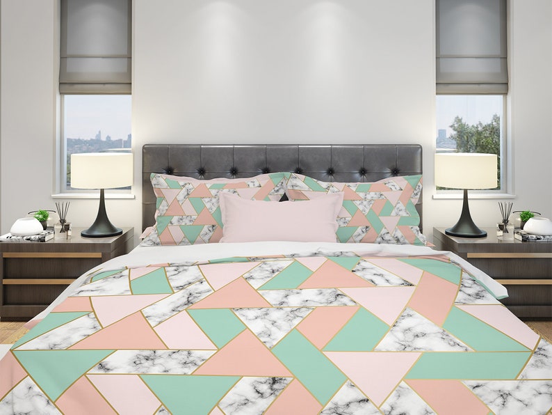 Marble Bedding Geometric Bedding Triangle Bedding Modern Etsy UK