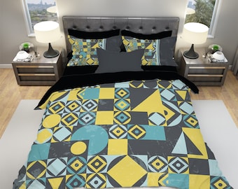 Geometry Bedding Set, Abstract Bedding, Teen Bedding, Queen Bedding, King Bedding, Full Duvet Cover, Teen Bedroom, Modern Bedroom