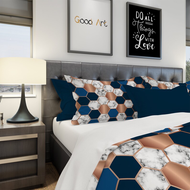 Marble Bedding Marble Blue Duvet Cover Geometric Bedding Etsy