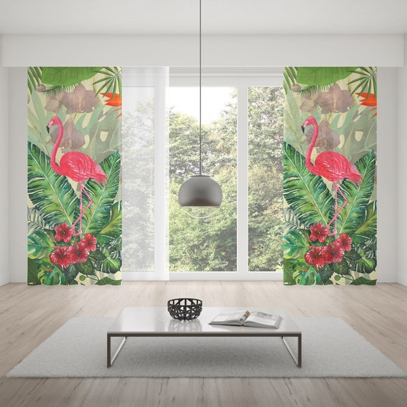 Flamingo Window Curtains Palm Tree Curtains Tropical Etsy