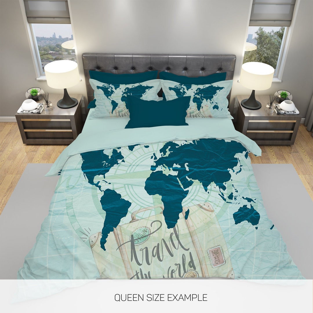 World Map Bedding, Travel Bedding, Explore Bedding, Travel Bedroom 