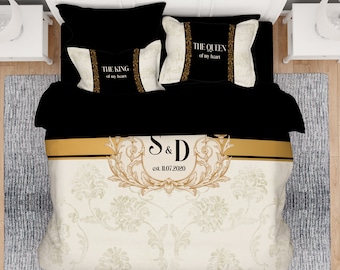 Custom Baroque Comforter, Custom Name Comforter, Personalized Black And Gold Comforter, Personalized Duvet, Monogrammed, Queen, King Size