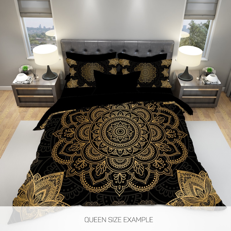 Mandala Comforter Boho Comforter Indian Spirit Duvet Black Etsy