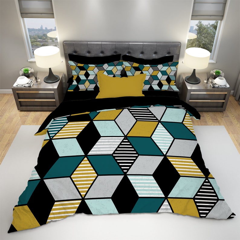 Geometric Bedding Modern Bedding Luxury Bedding Art Etsy