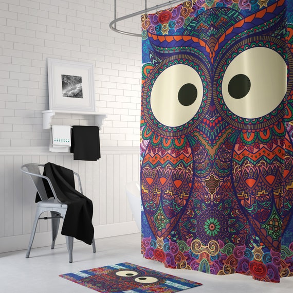 Owl Bath Mat Bath Mat Set Boho Bath Mat Bathroom Decor Etsy