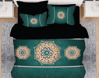 Om Mandala Comforter, Mandala Comforter, Om Comforter, Om Pattern Duvet, Queen Mandala Duvet, Om Queen Duvet,Om Home Decor,Housewarming Gift