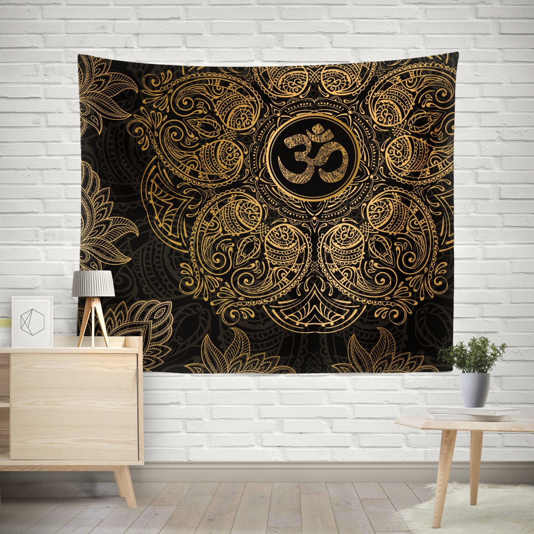 Mandala Tapestry Mandala Wall Hanging Black and Gold Mandala Etsy