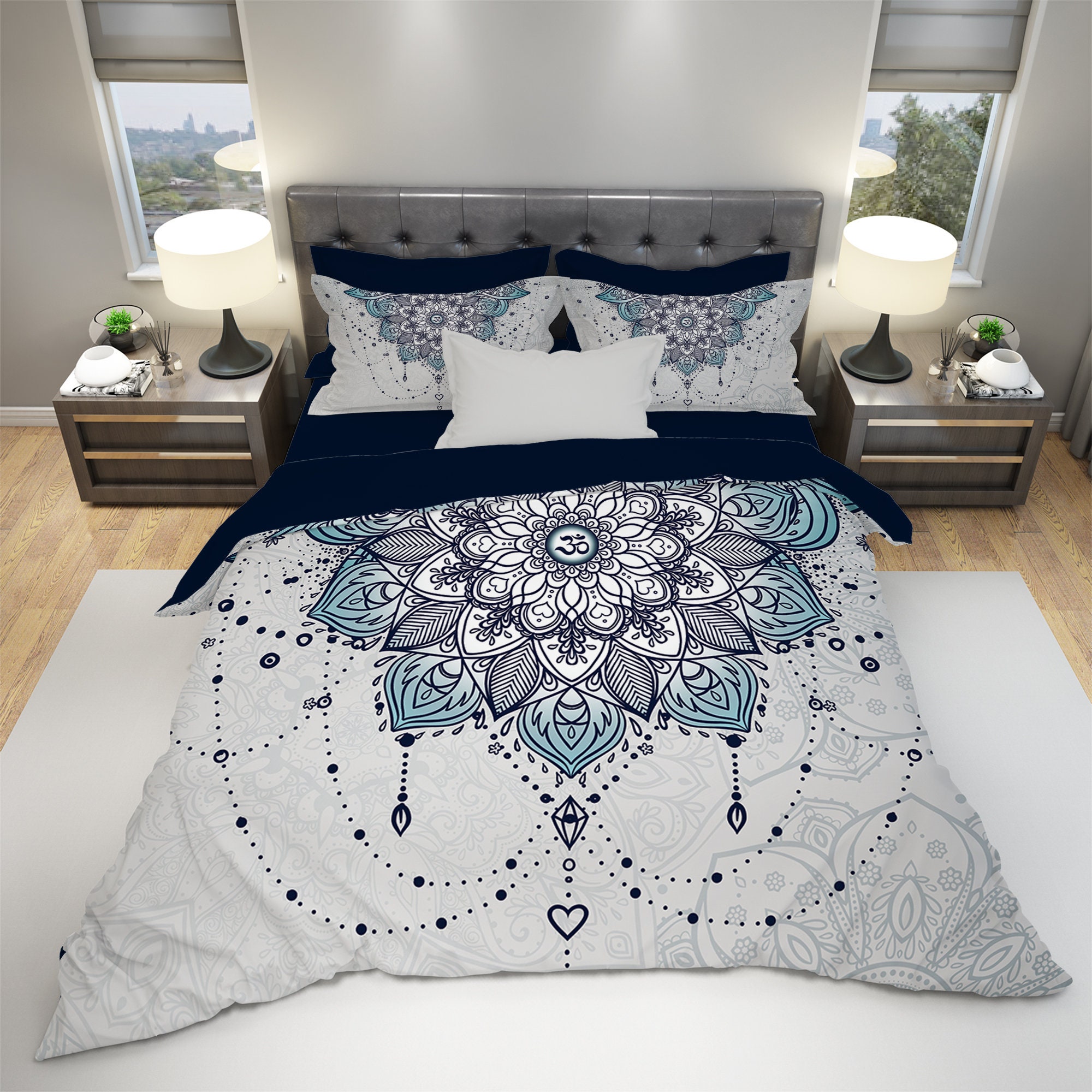 Juego de cama mandala azul y gris funda nórdica México