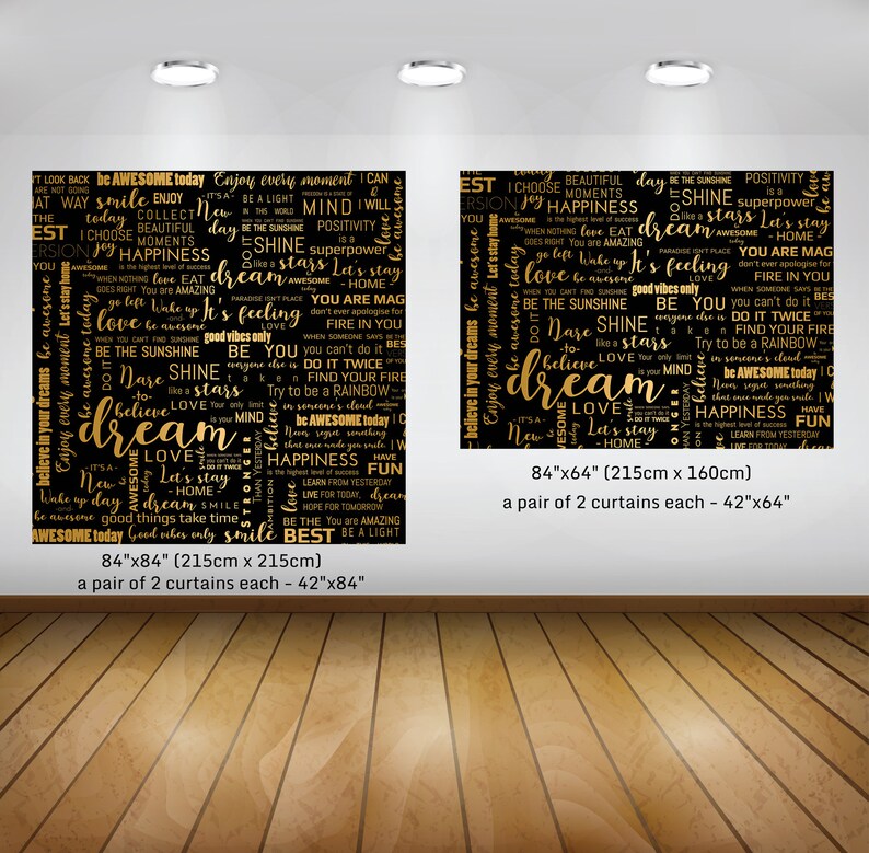 Black and Gold Modern Window Curtains Quotes Window Curtains Inspirational Window Curtains Abstract Window Curtains Rod Pocket Curtains