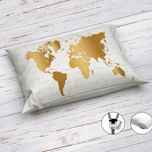 World Map Bedding, White and Gold World Map Bedding, Travel Bedding, Inspirational Quote Map Bedding, Travel Bedroom Decor, Explore Bedding image 5