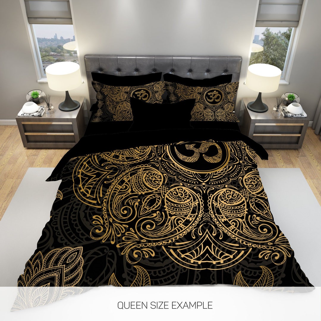 Mandala Bedding, Black and Gold Mandala Bedding, Mandala Duvet Cover